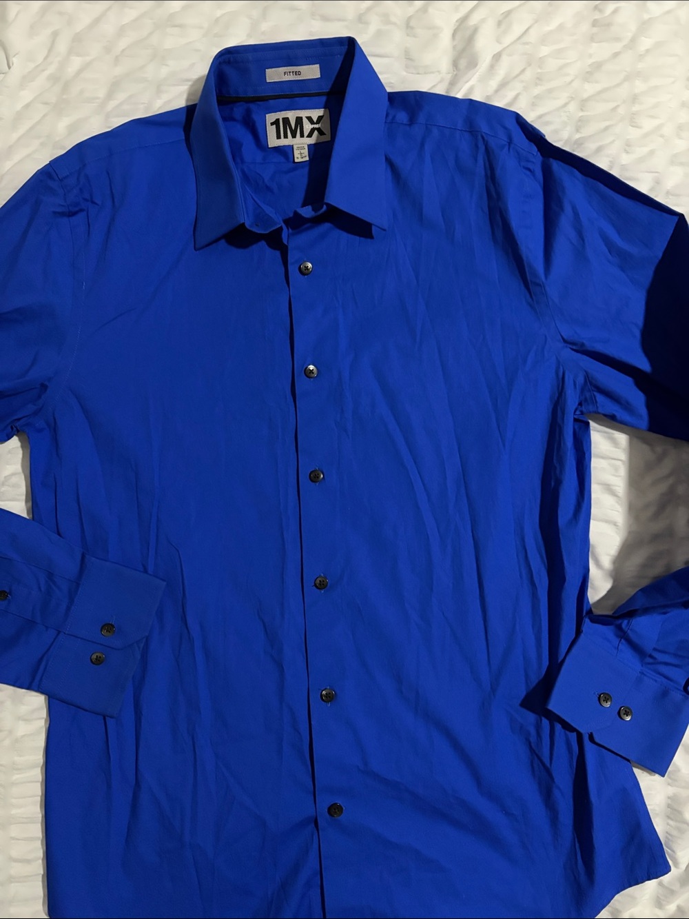 Express 1MX Fitted Dress Shirt in Electric Blue